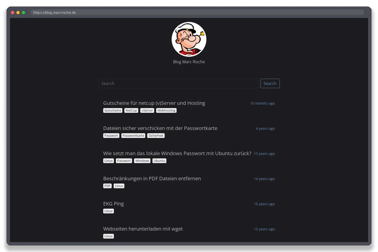 Blog Marc Rische — Desktop-Ansicht