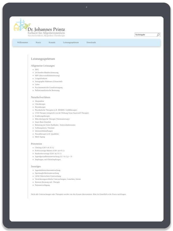 Praxis Dr. Johannes Printz — Leistungsspektrum