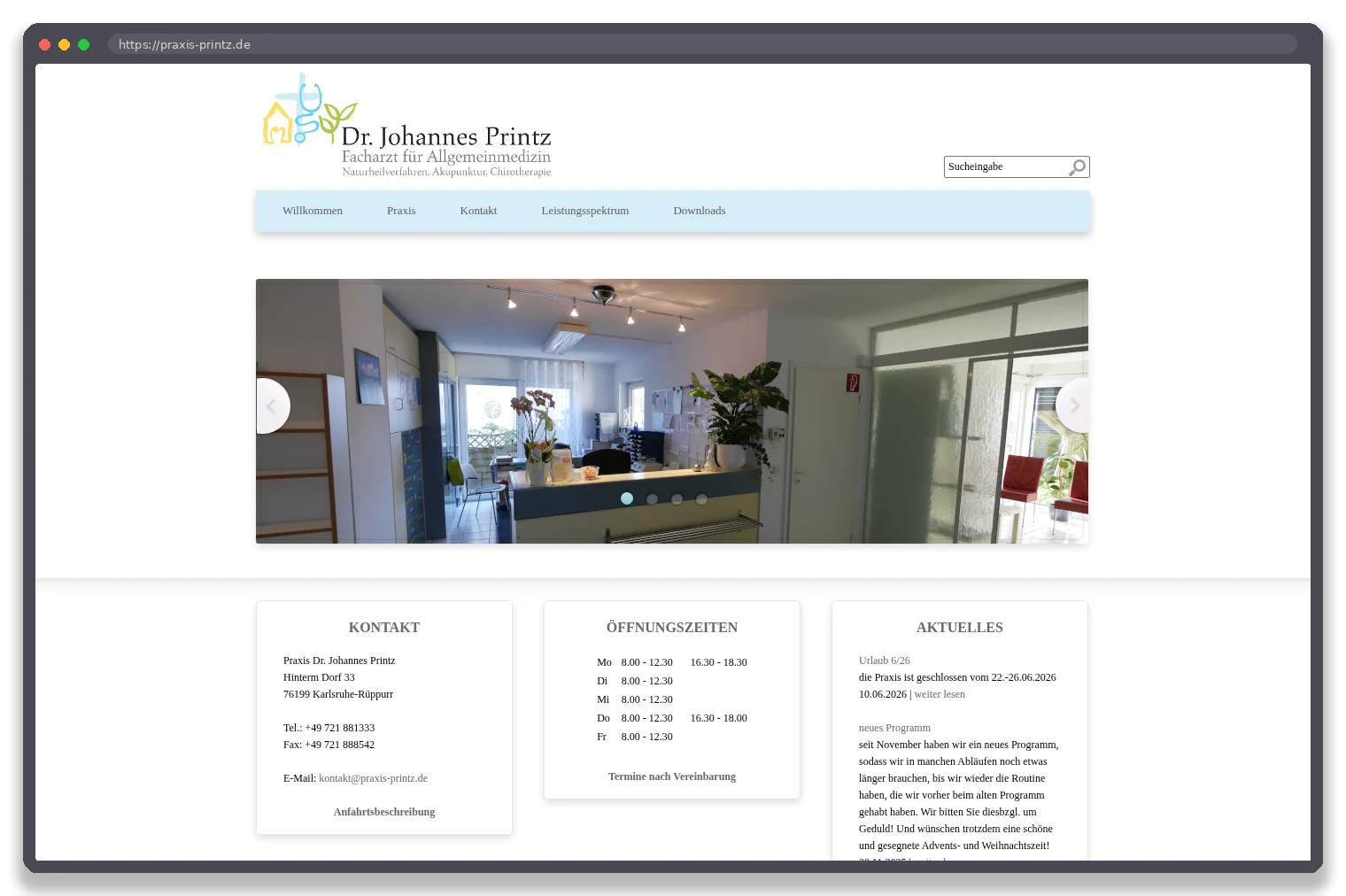 Praxis Dr. Johannes Printz — Desktop-Ansicht